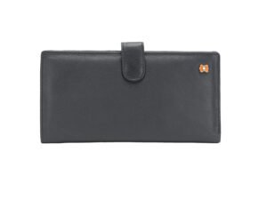 Black Leather Long Bifold Wallet