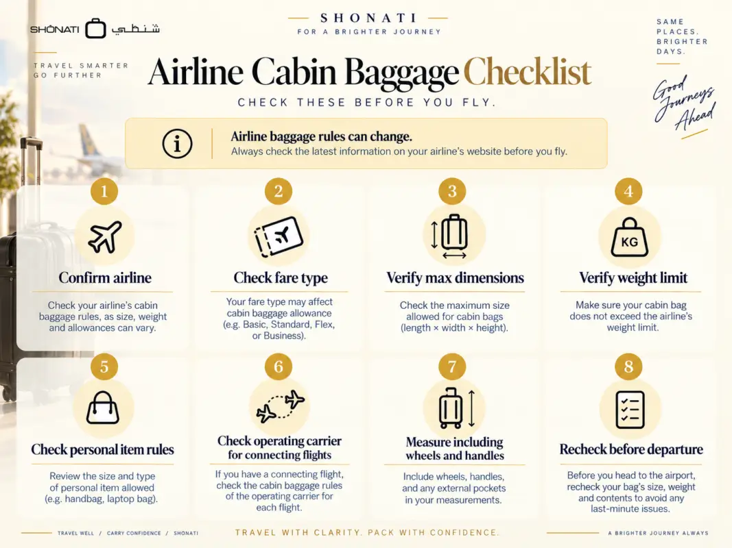 Airline cabin baggage checklist before flying