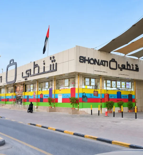SHONATI storefront in Sharjah with bilingual signage and colourful display windows