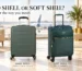 American Tourister Aerojoy hard-shell and DELSEY Brochant 3 soft-shell suitcases in an airport-style setting