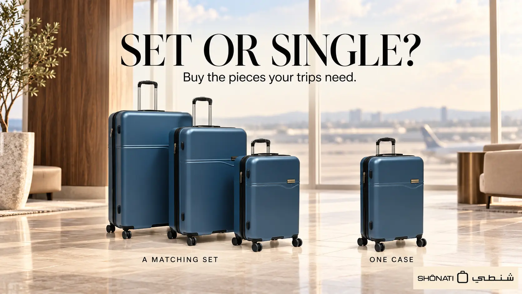 Calvin Klein Grace three-piece luggage set in Indian Teal beside one separate matching suitcase.
