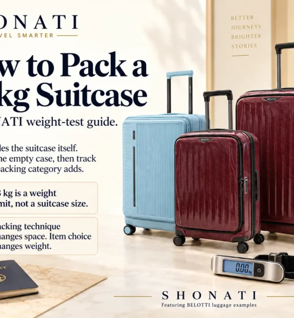 23 kg suitcase packing guide with BELOTTI luggage and a luggage scale at SHONATI