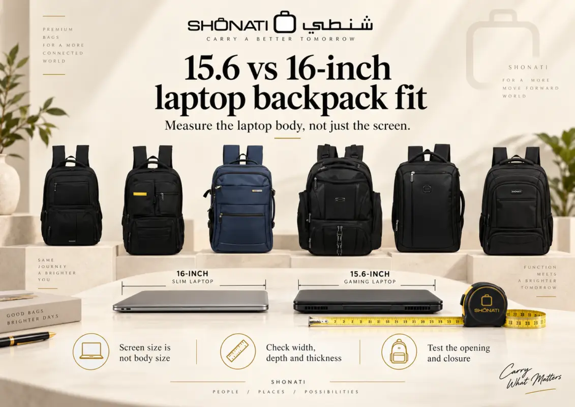 15.6 and 16 inch laptop backpack fit guide with laptop and backpack measurements