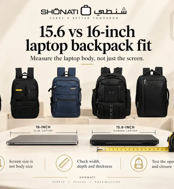 15.6 and 16 inch laptop backpack fit guide with laptop and backpack measurements