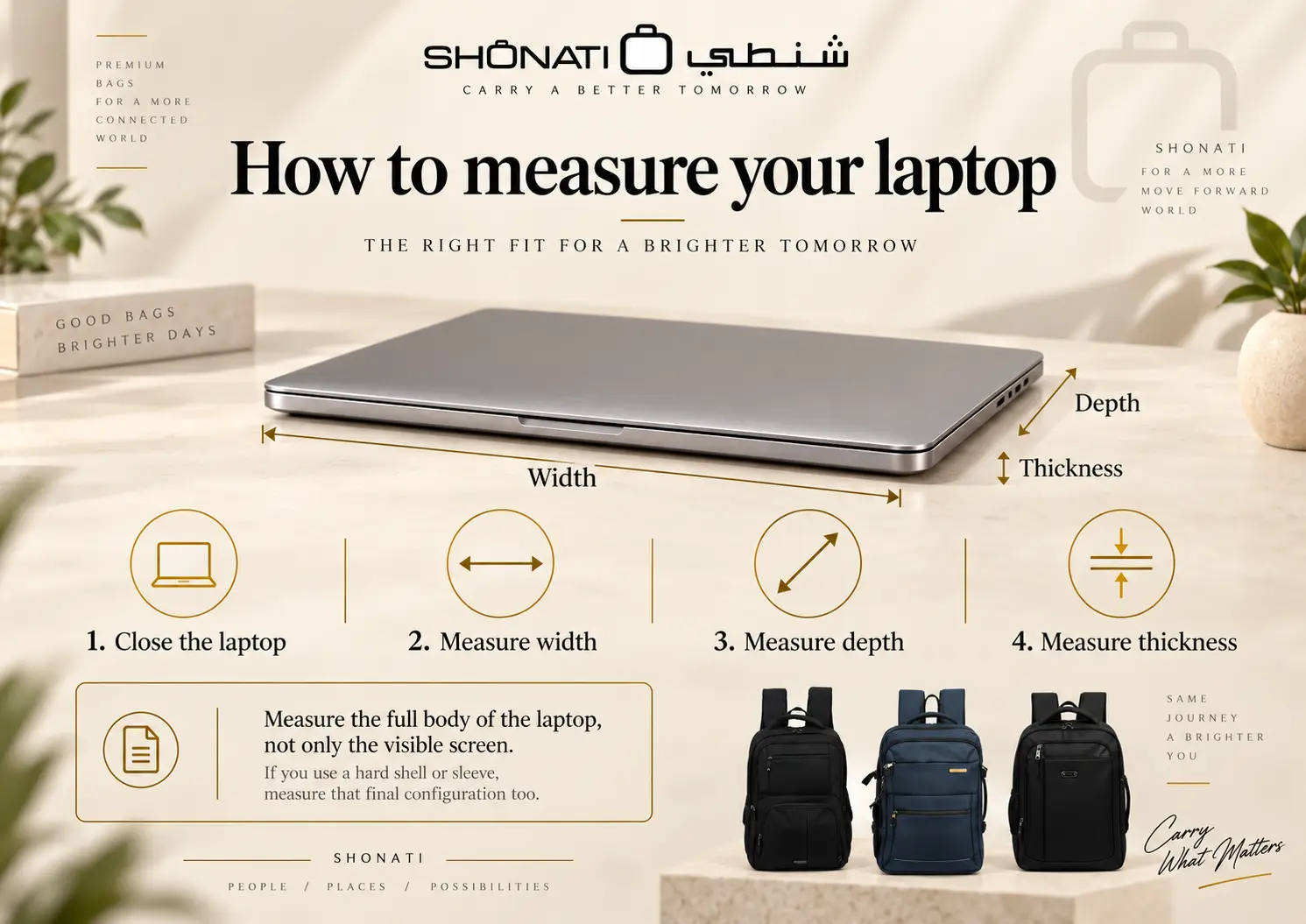 How to measure laptop width depth and thickness before choosing a backpack