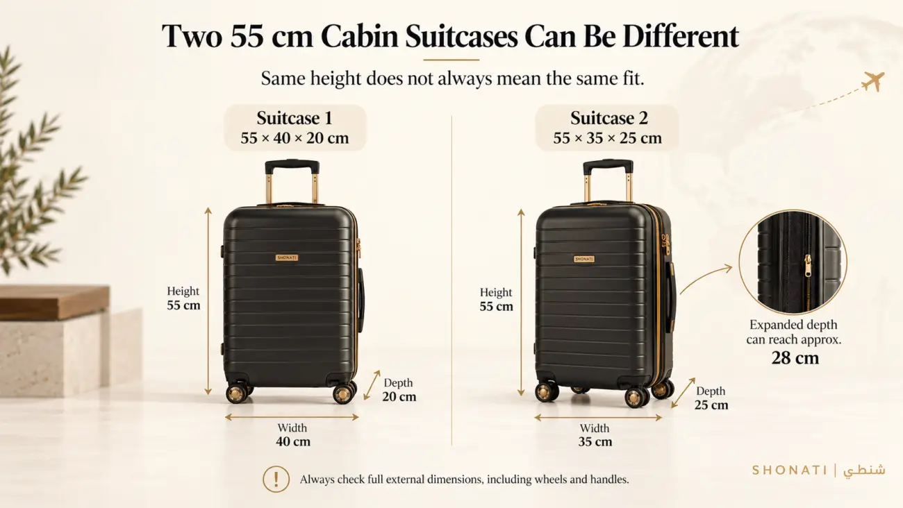Cabin medium and large luggage size comparison at SHONATI