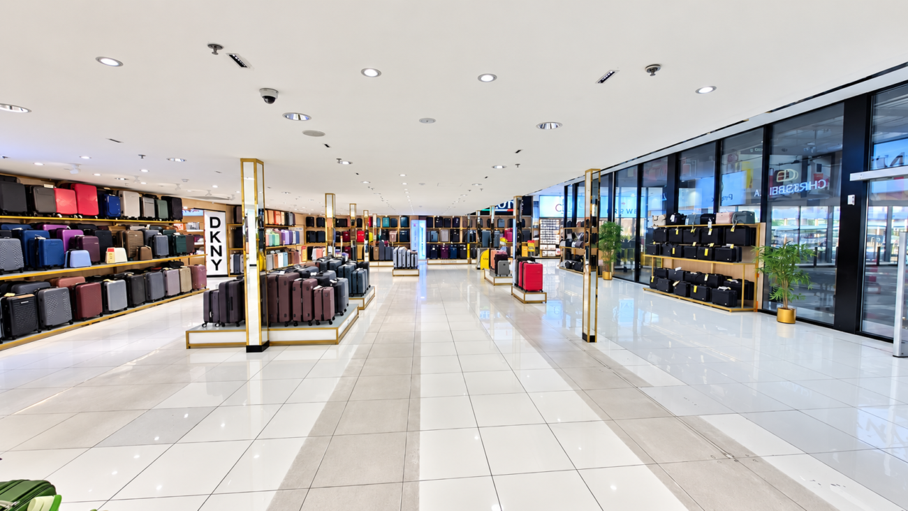 Central aisle with suitcase and bag displays inside SHONATI Sharjah