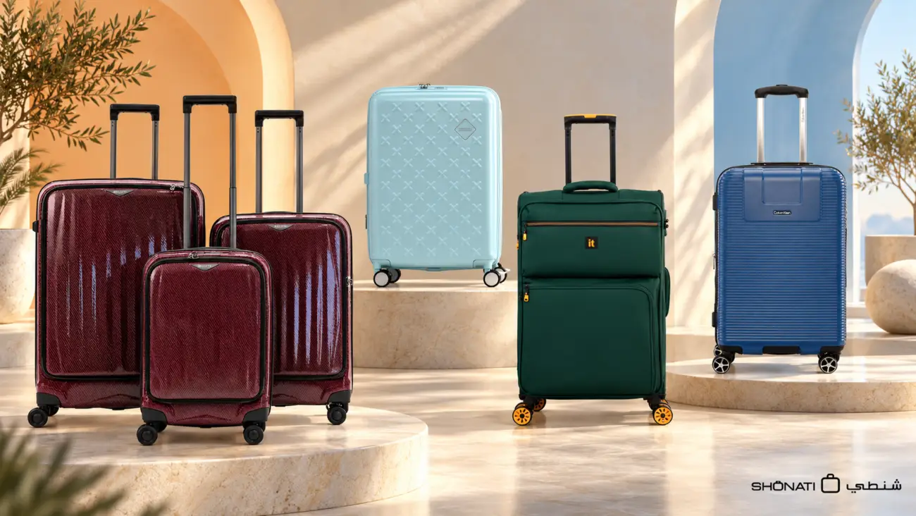 Wine-red BELOTTI luggage set, mint American Tourister Paxtra, green it Luggage Compartment and navy Calvin Klein Avenue